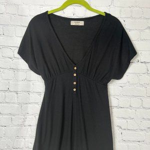 Pull & Bear (UK) Black Ribbed Short Sleeve Mini Dress with Wooden Button Detail